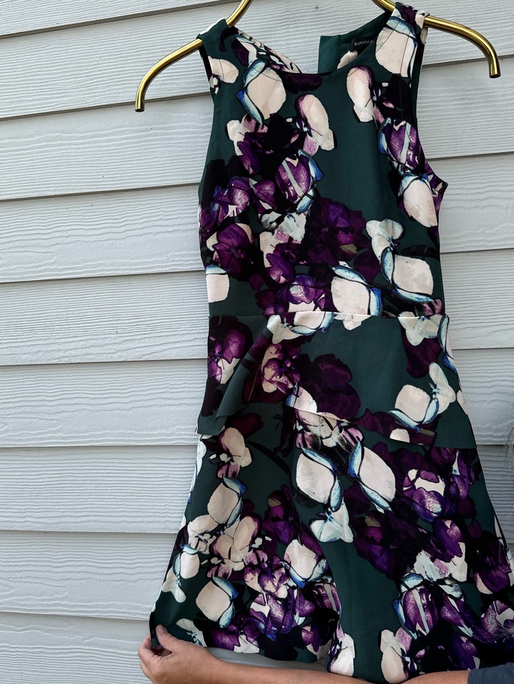 Banana Republic Green Floral Dress with Pink and Purple Accents